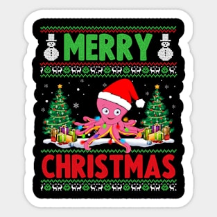 Funny Octopus Animal Lover Xmas Lighting Octopus Merry Christmas Sticker